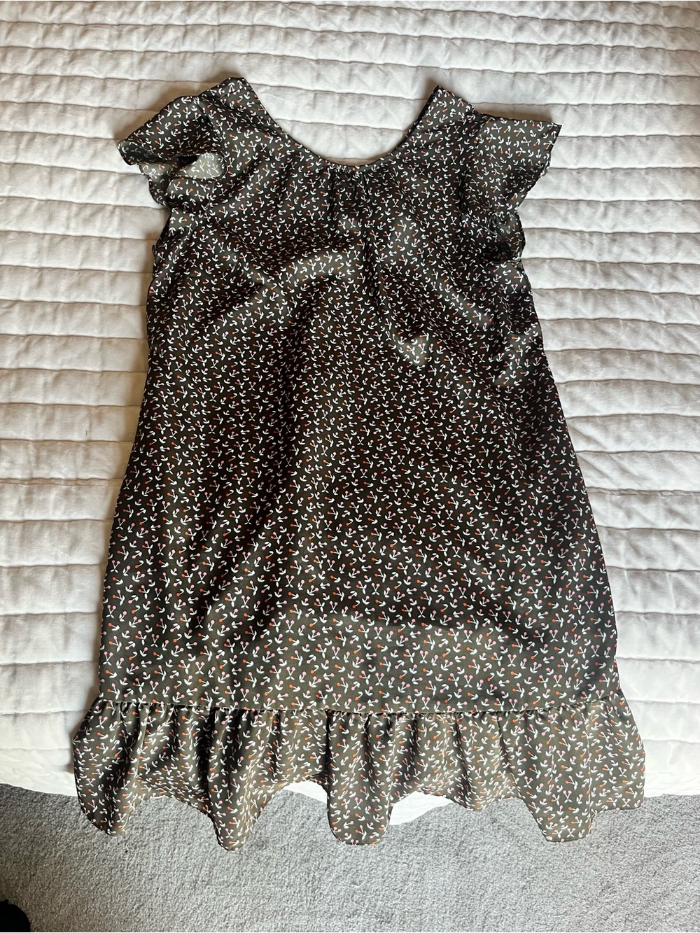Olive Floral Ruffle Hem Dress